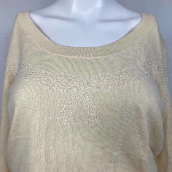 Tocca Sweater Womens Sz S Ivory Embroidered Bow Lambswool Cashmere - Picture 3 of 11